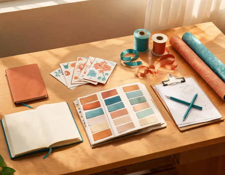 Papyrus service desk with stationery samples